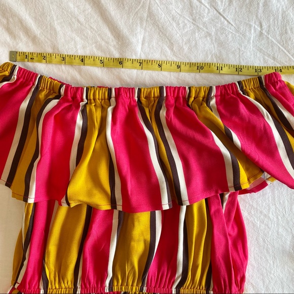 Size M•Bold Striped Ruffle Short Sleeve Tie Waist Maxi Multicolor - Size M - Picture 8 of 9